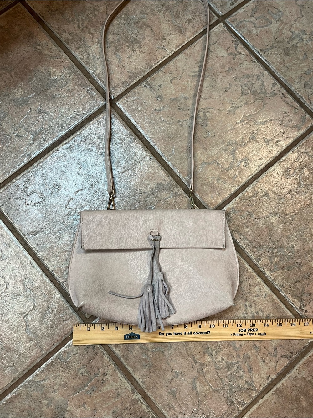 Anthropologie Light Pink Leather Tassel Crossbody Bag